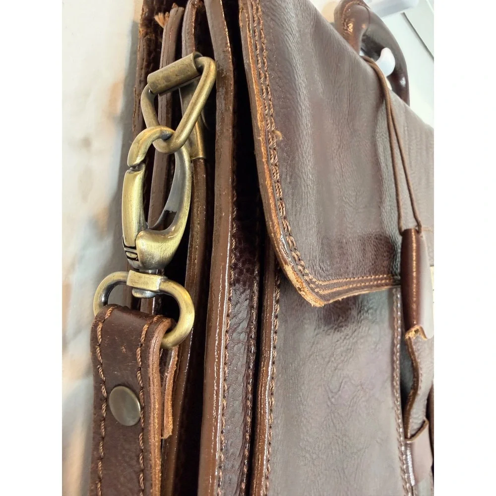 Vintage Dark Brown Pebble Leather Briefcase Messenger Bag w/Shoulder Strap ITALY